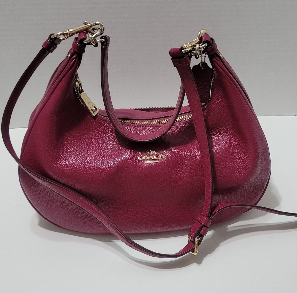 Coach Pebbled Leather Harley Hobo Shoulder Bag in Berry Plum - Picture 2 of 10